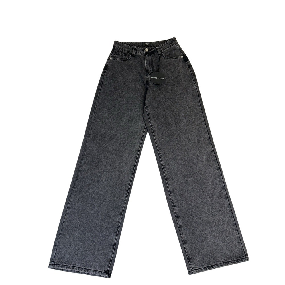 NWT White Fox Boutique Bring The Style Wide‎ Leg Jeans Black Acid Wash Small